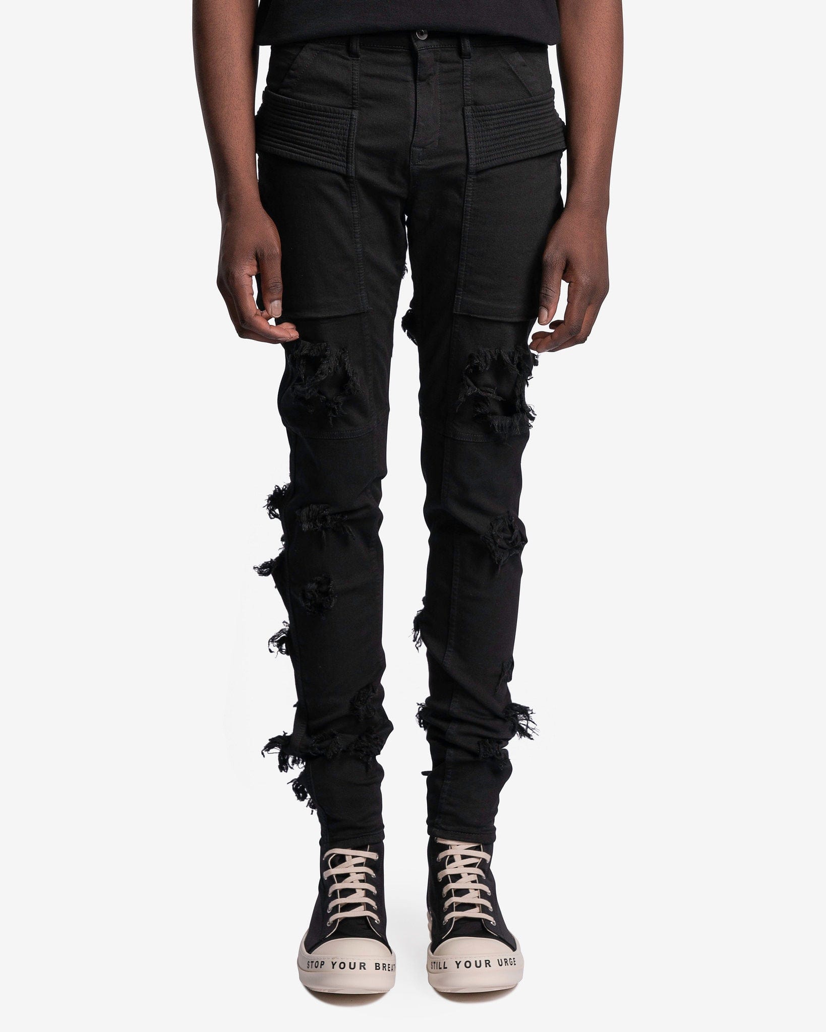 Distressed Denim Creatch Pants In Black Rick owens оригінал – Купити в Україні – боковий вид