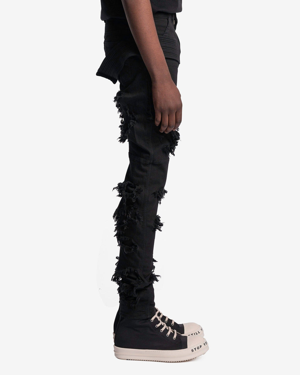 Distressed Denim Creatch Pants In Black Rick owens оригінал – Купити в Україні – вид ззаду