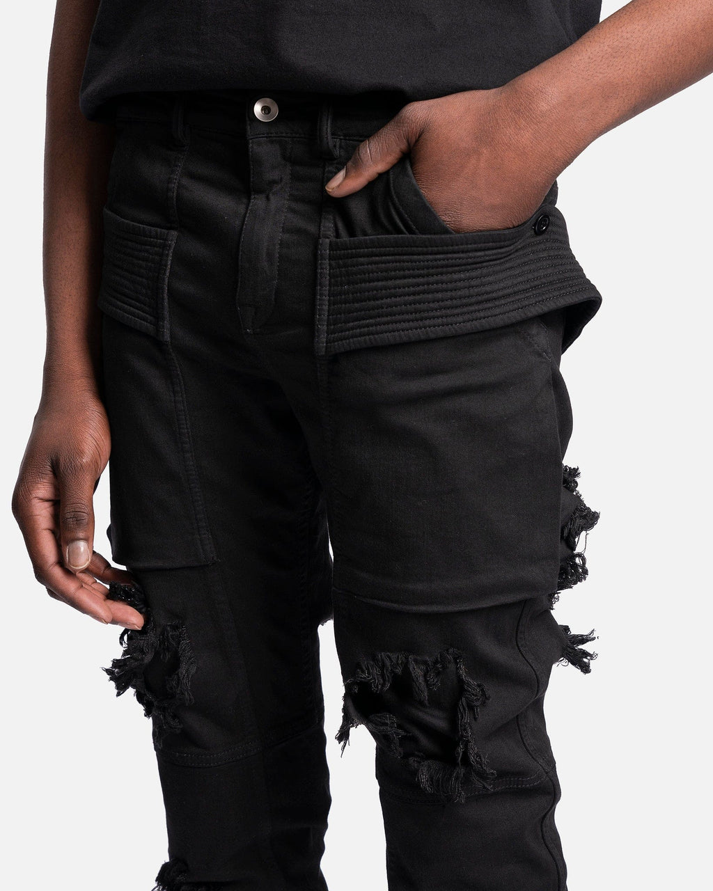 Distressed Denim Creatch Pants In Black Rick owens оригінал – Купити в Україні – збільшений вид