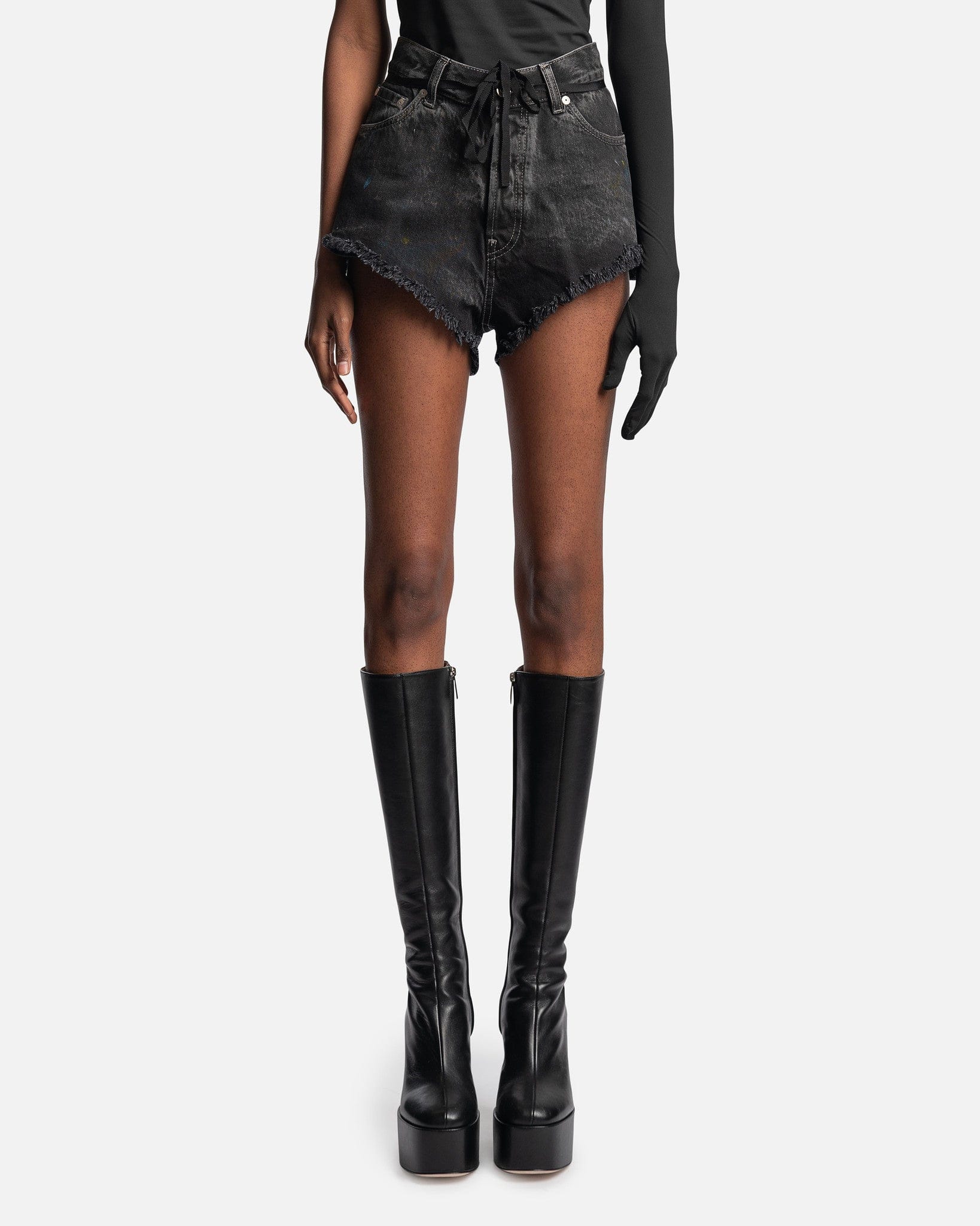 Distressed Denim Shorts In Washed Black Maison margiela – Гарантія оригінальності – боковий вид