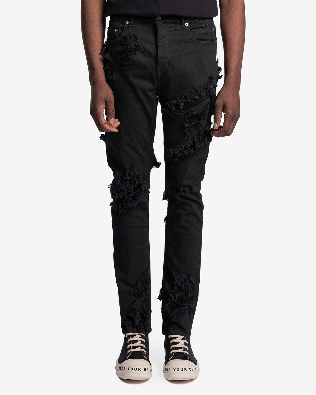 Distressed Detroit Cut Denim In Black Rick owens оригінал – Купити в Україні – боковий вид