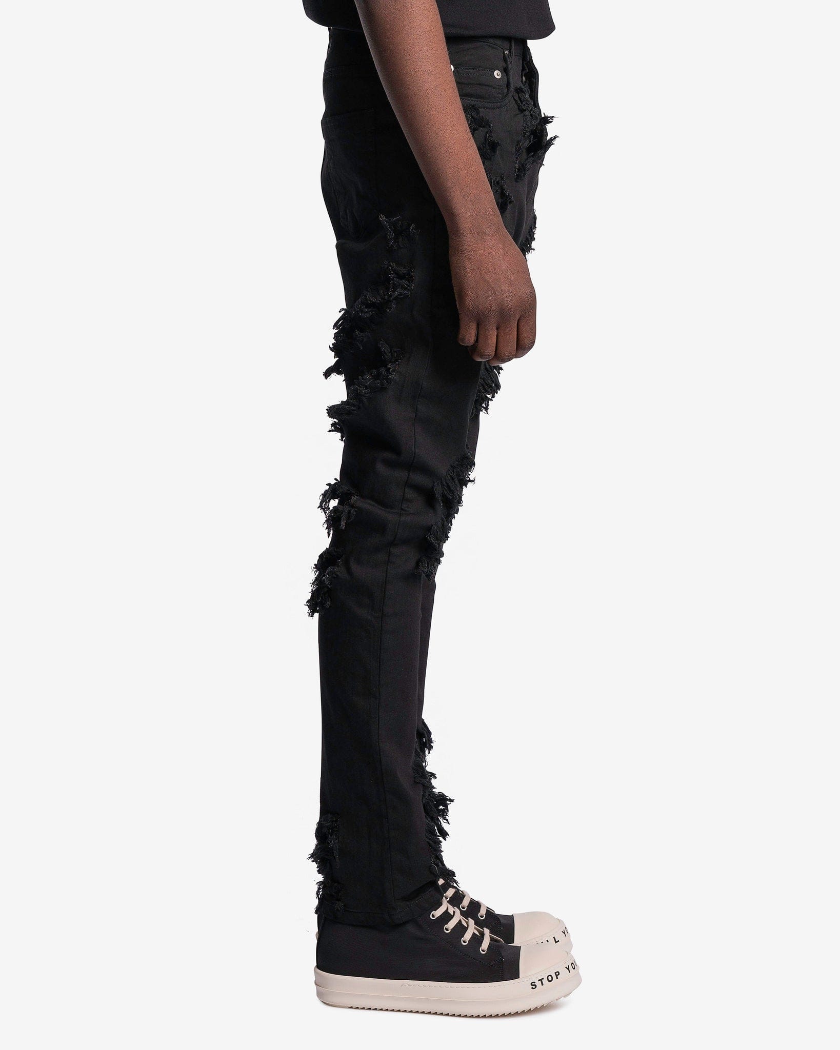 Distressed Detroit Cut Denim In Black Rick owens оригінал – Купити в Україні – вид ззаду