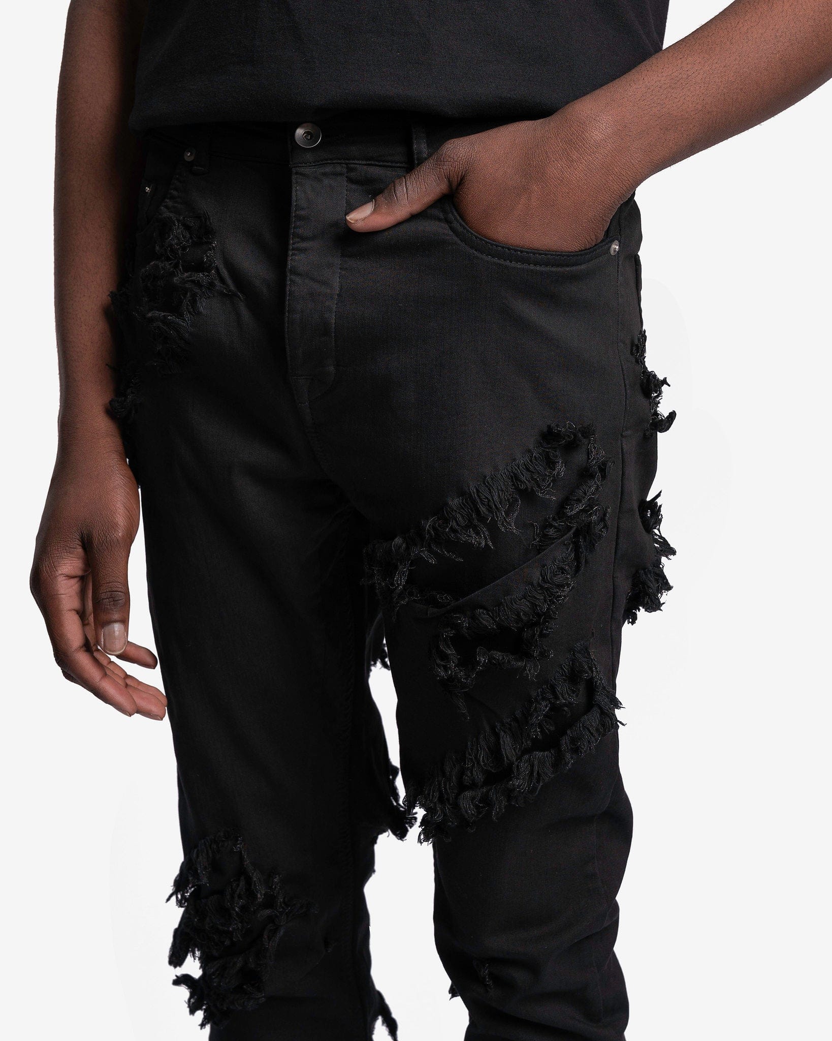 Distressed Detroit Cut Denim In Black Rick owens оригінал – Купити в Україні – збільшений вид