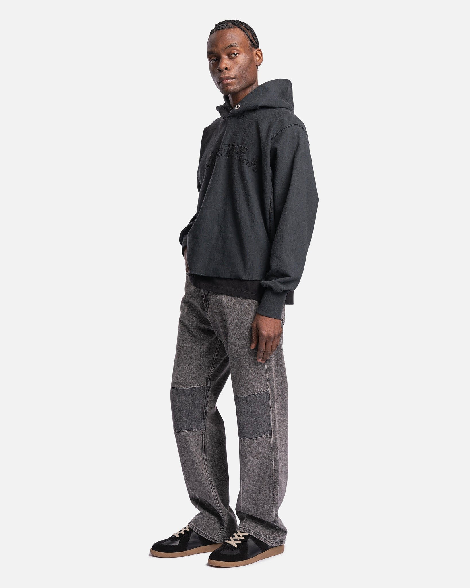 Distressed Logo Fleece Hoodie In Black Delavè Maison margiela оригінал – Купити в Україні – збільшений вид