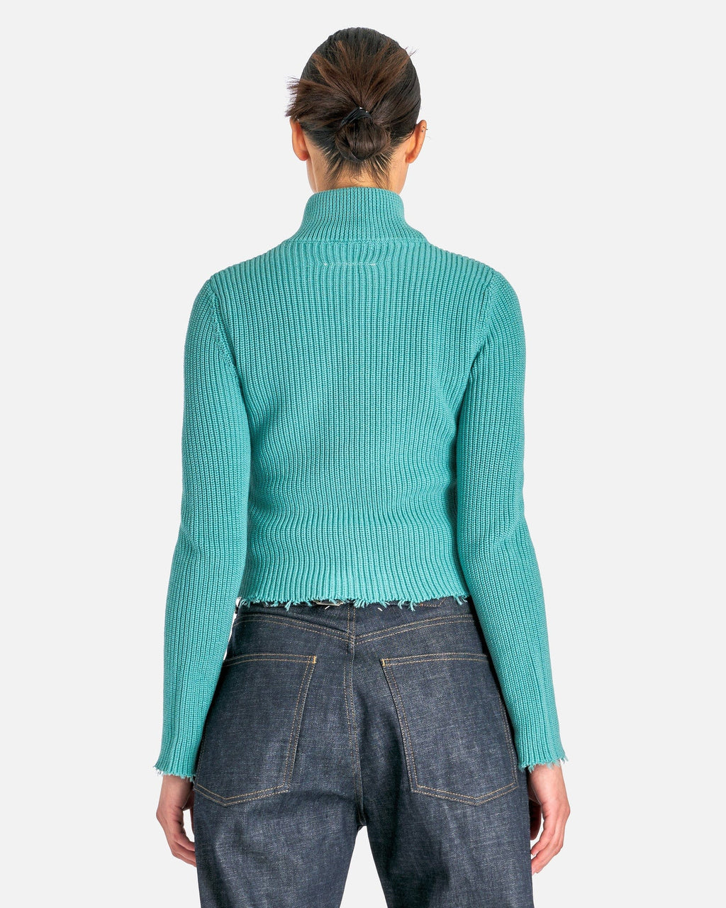 Distressed Rib Knit Trucker Jacket In Turquoise Maison margiela оригінал – Купити в Україні – детальний вид