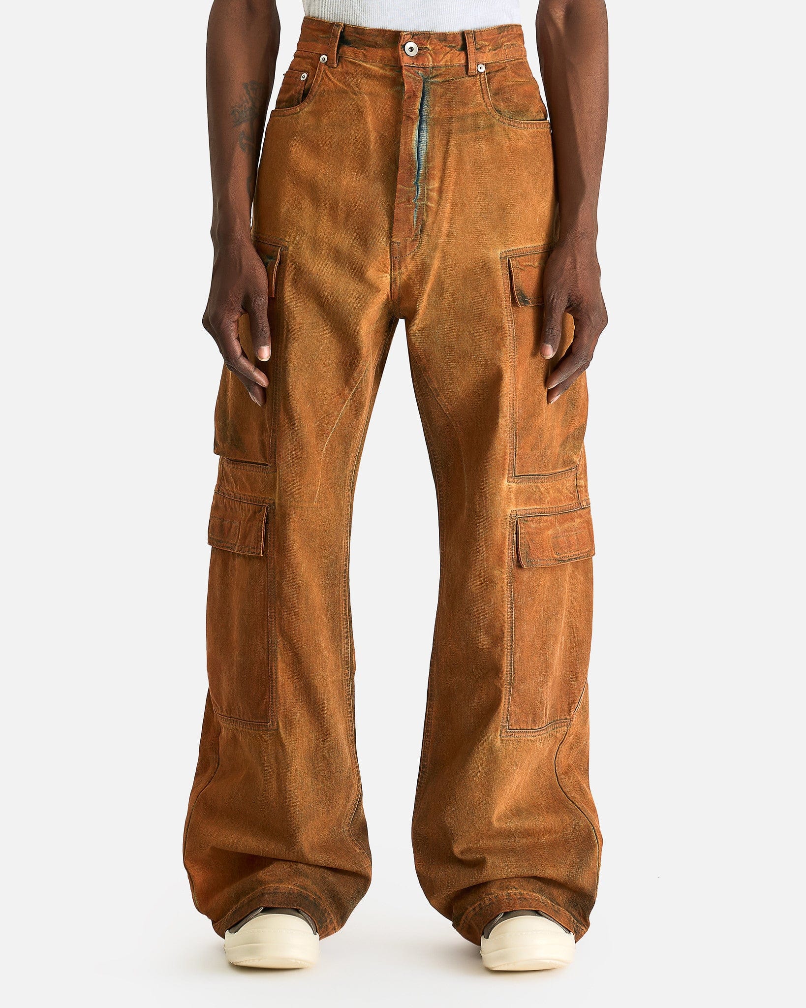 Double Cargo Jeans In Orange Rick owens – Гарантія оригінальності – боковий вид