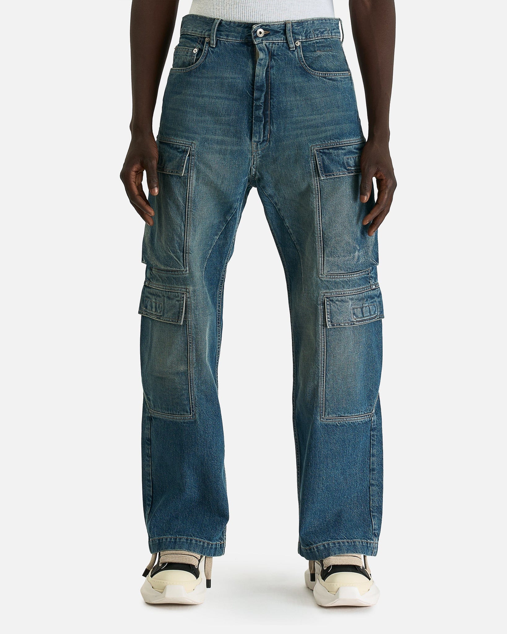 Double Cargo Jeans In Washed Indigo Rick owens оригінал – Купити в Україні – боковий вид