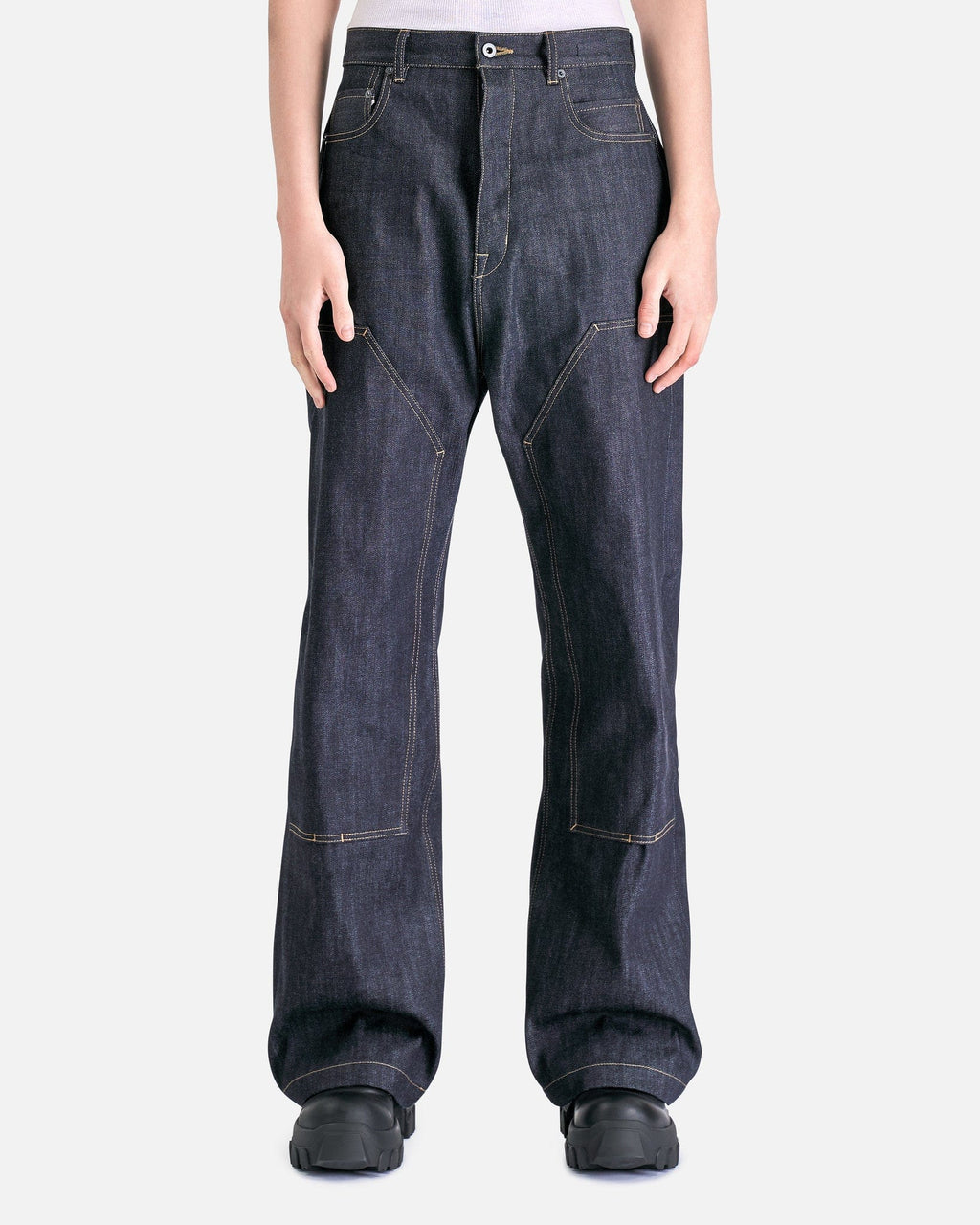 Double Knee Geth Cut In Indigo Rick owens – Гарантія оригінальності – боковий вид