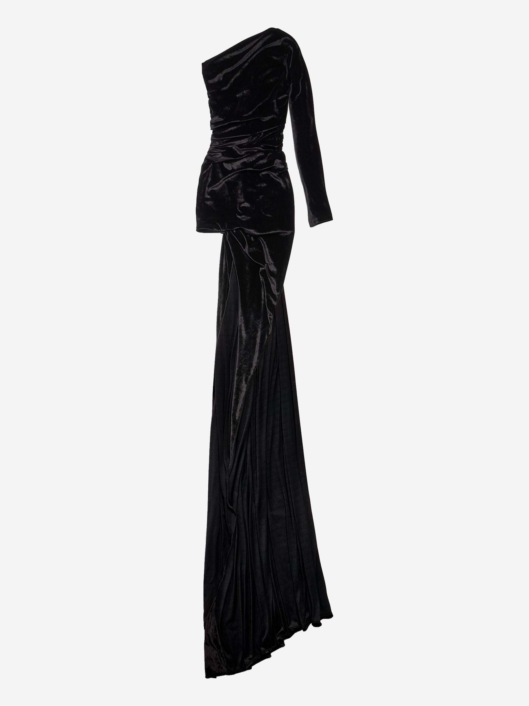 Asymmetrical Velvet Maxi Dress Balenciaga оригінал – Купити в Україні – боковий вид