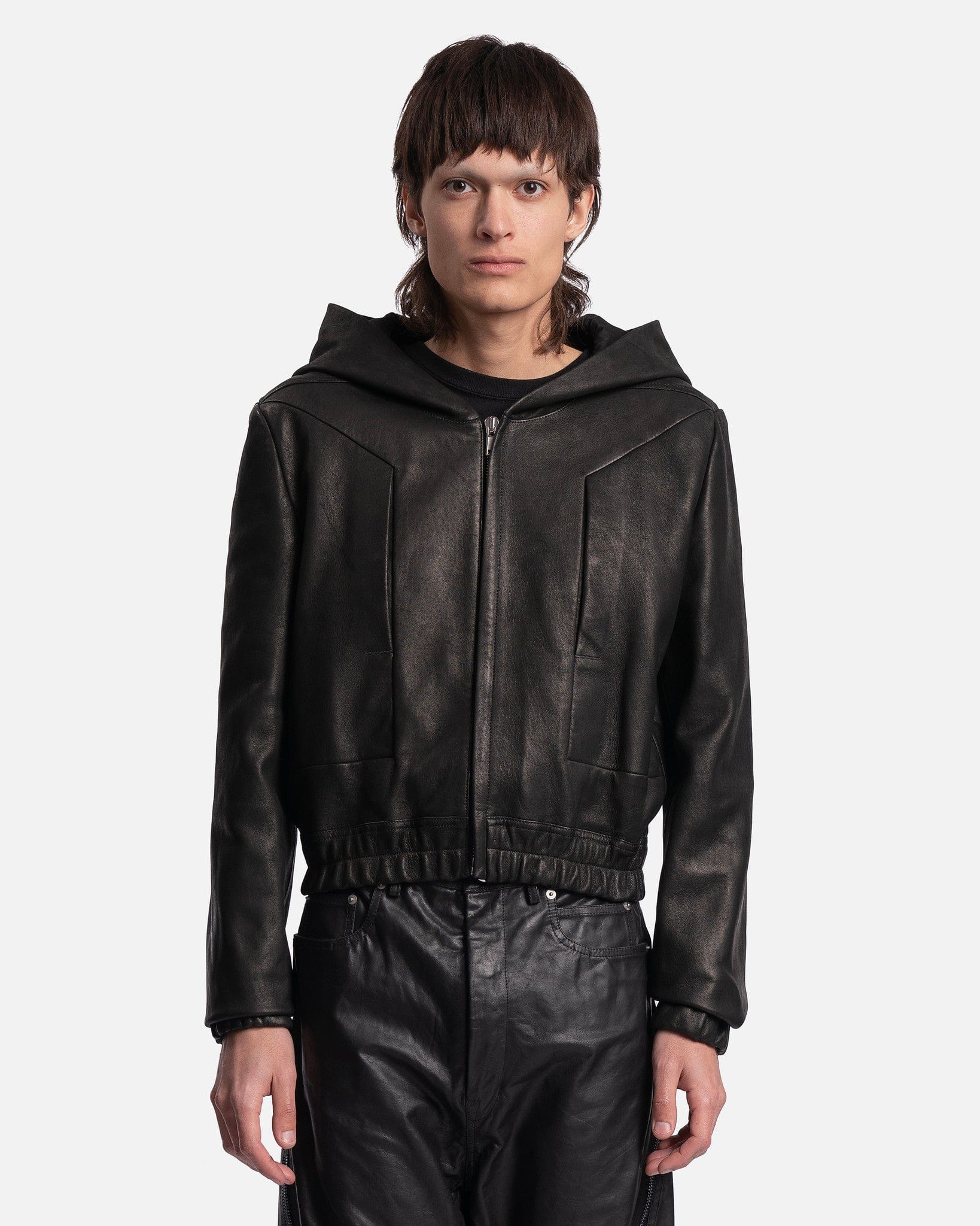 Edfu Leather Hooded Top In Black Rick owens – Гарантія оригінальності – боковий вид