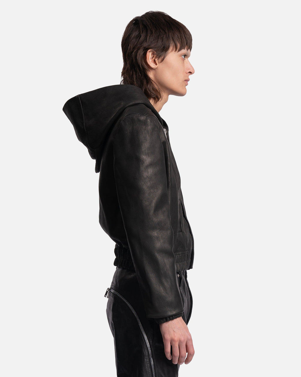 Edfu Leather Hooded Top In Black Rick owens – Гарантія оригінальності – вид ззаду