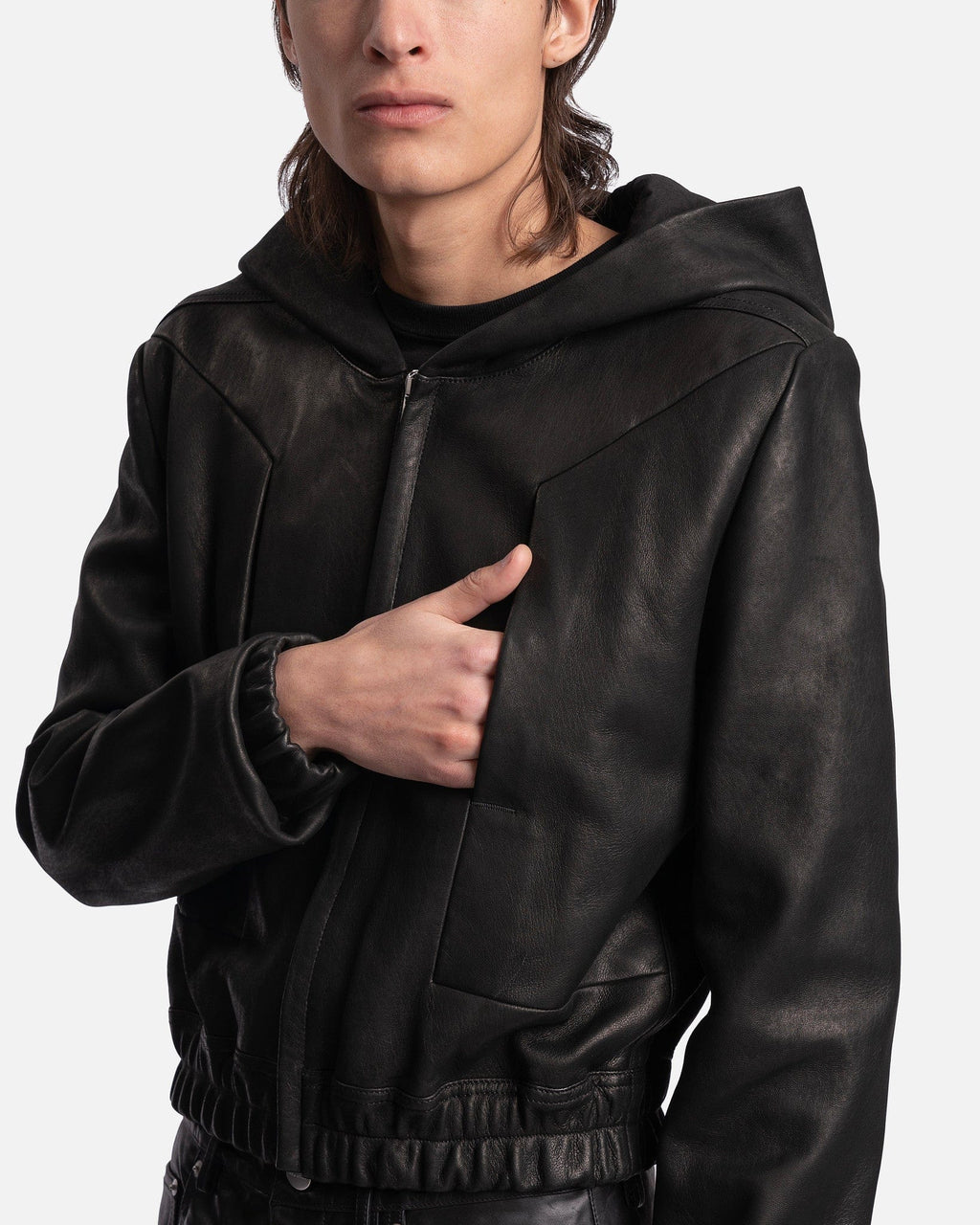 Edfu Leather Hooded Top In Black Rick owens – Гарантія оригінальності – збільшений вид
