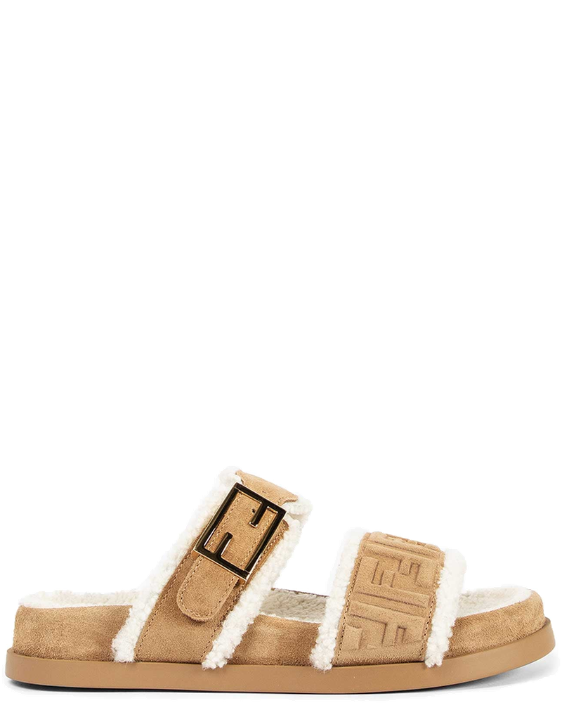 Оригінальна Ff Suede And Shearling Sandals Fendi