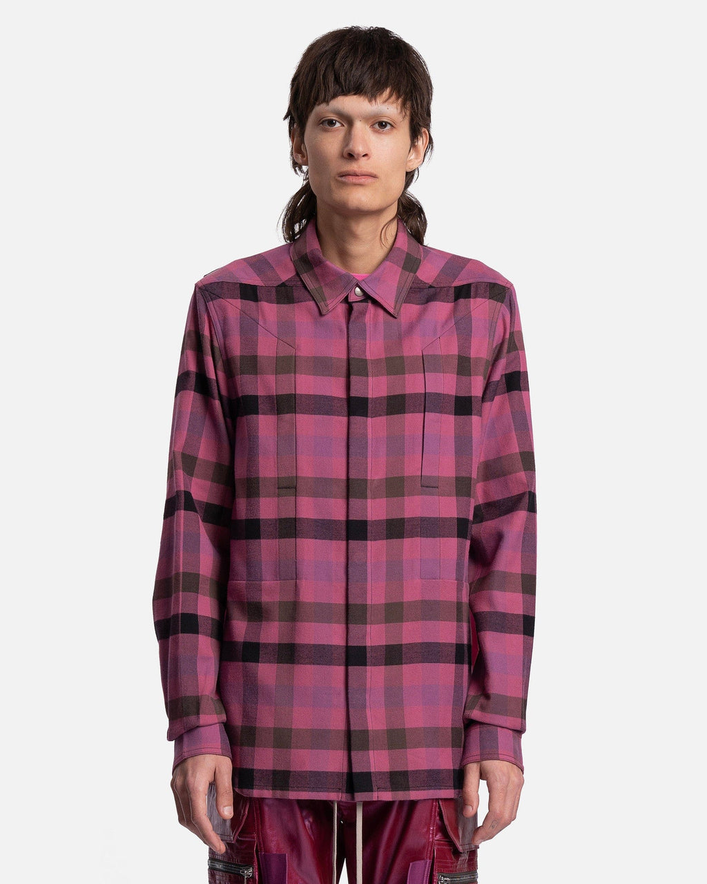 Fogpocket Outershirt In Hot Pink Plaid Rick owens – Гарантія оригінальності – боковий вид