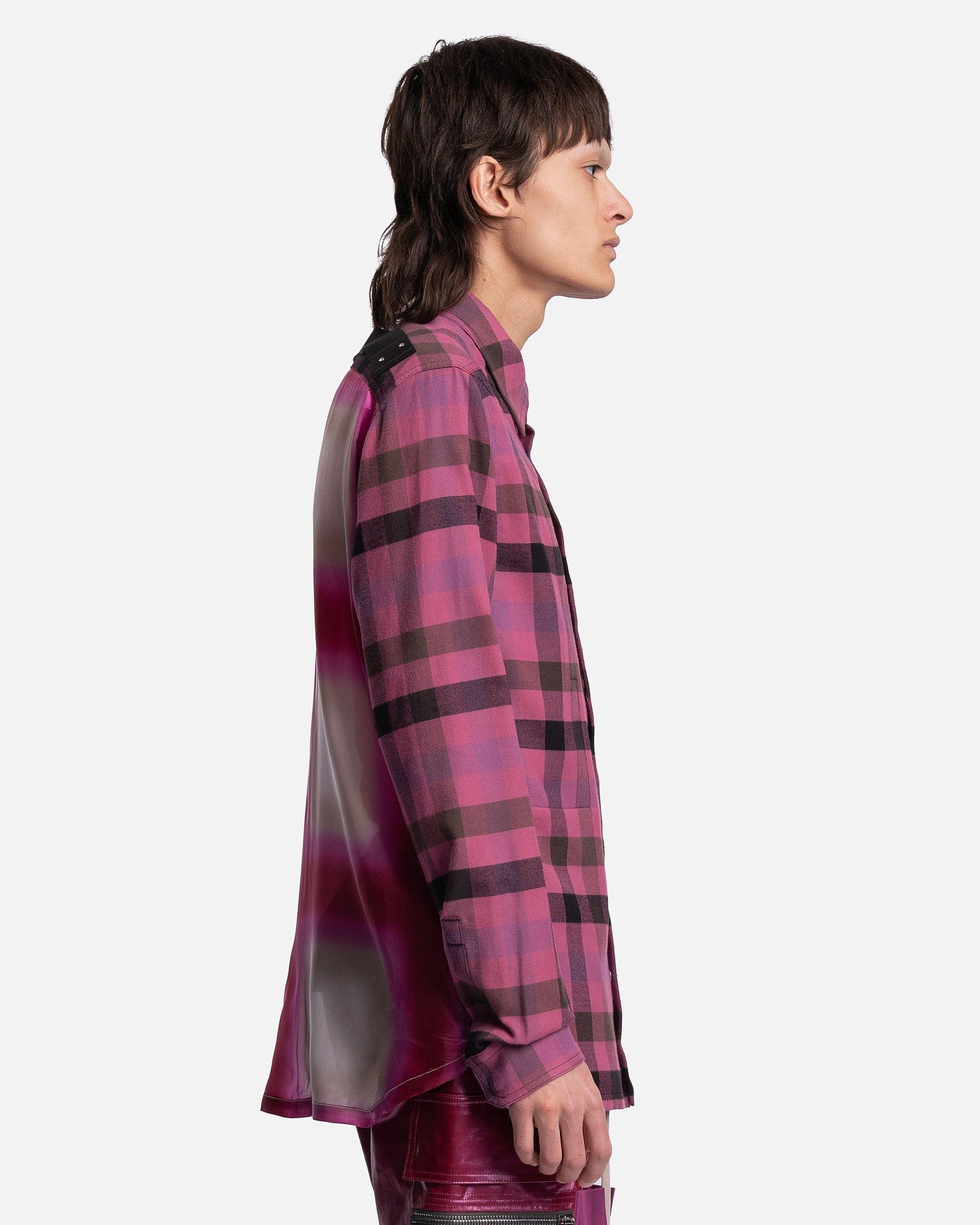 Fogpocket Outershirt In Hot Pink Plaid Rick owens – Гарантія оригінальності – вид ззаду