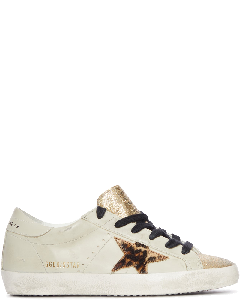 Superstar Sneaker In Leather With Leopard Star And Glitter Tongue Golden goose оригінал – Купити в Україні