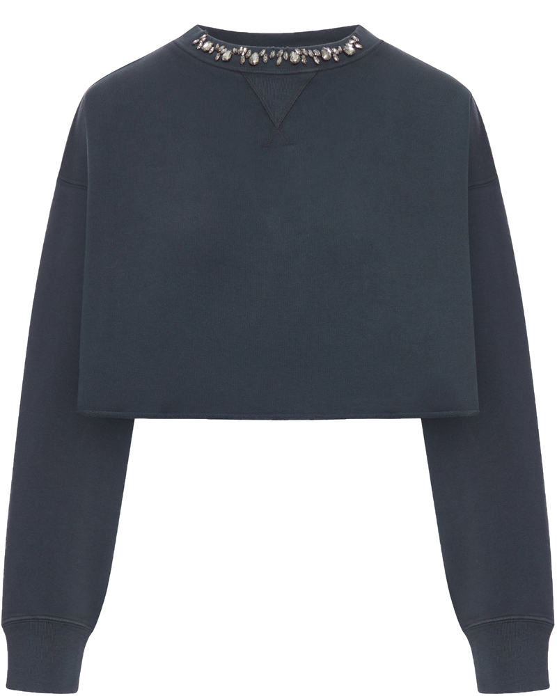 Crew Neck Sweatshirt In Organic Cotton Fleece With Crystals On The Neck Golden goose оригінал – Купити в Україні