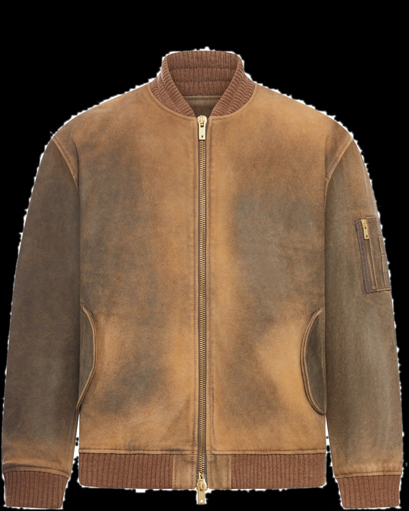 BG_REMOVED_CATALOG_BROWN LEATHER JACKET WITH LIVED-IN EFFECT - GOLDEN GOOSE