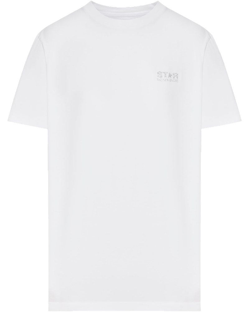 Оригінальна White T-Shirt With Silver Glitter Logo And Star Golden goose