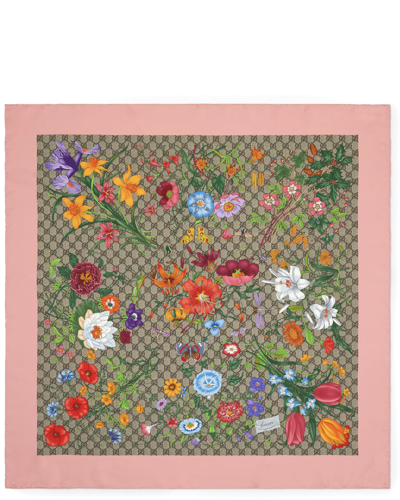 Silk Twill Scarf With Flora Print Gucci – Гарантія оригінальності