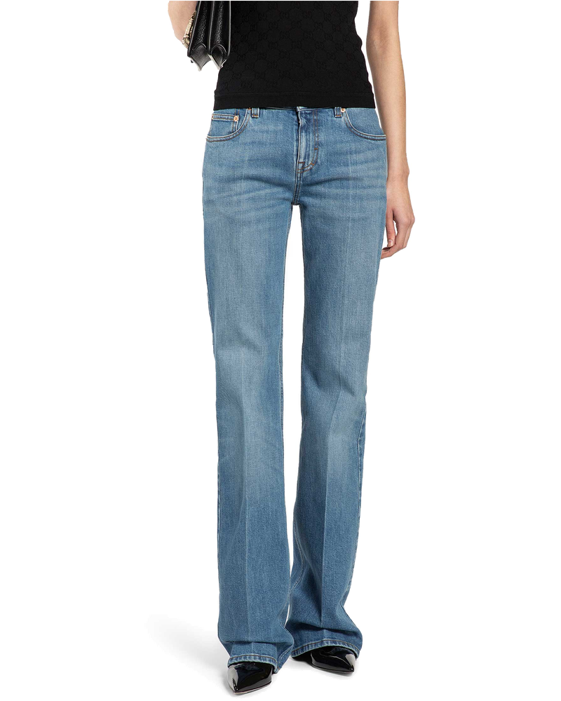 Оригінальна Flared Stretch Cotton Denim Trousers Gucci