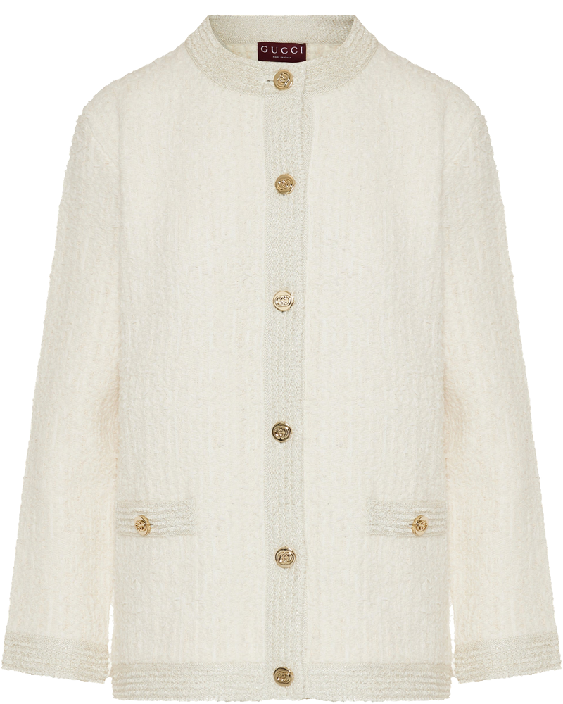 Оригінальна Metallic Wool Blend Tweed Cardigan Gucci