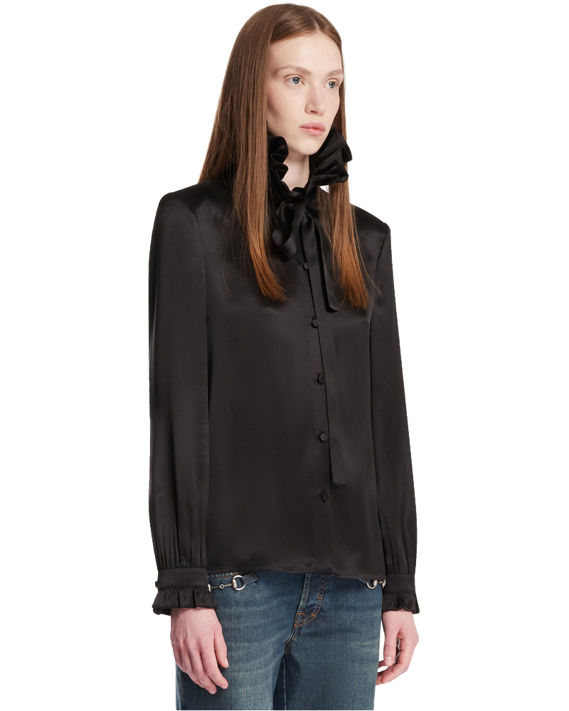 Black Silk Satin Bow Shirt Gucci – Гарантія оригінальності