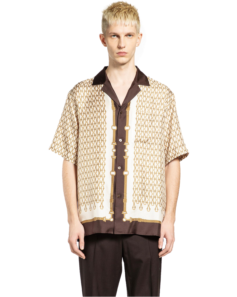 Оригінальна Equestrian Silk Twill Bowling Shirt Gucci