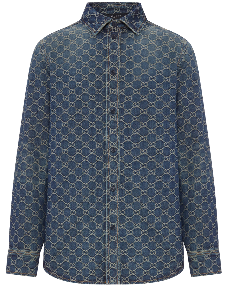 Оригінальна Gg Jacquard Cotton Denim Shirt Gucci