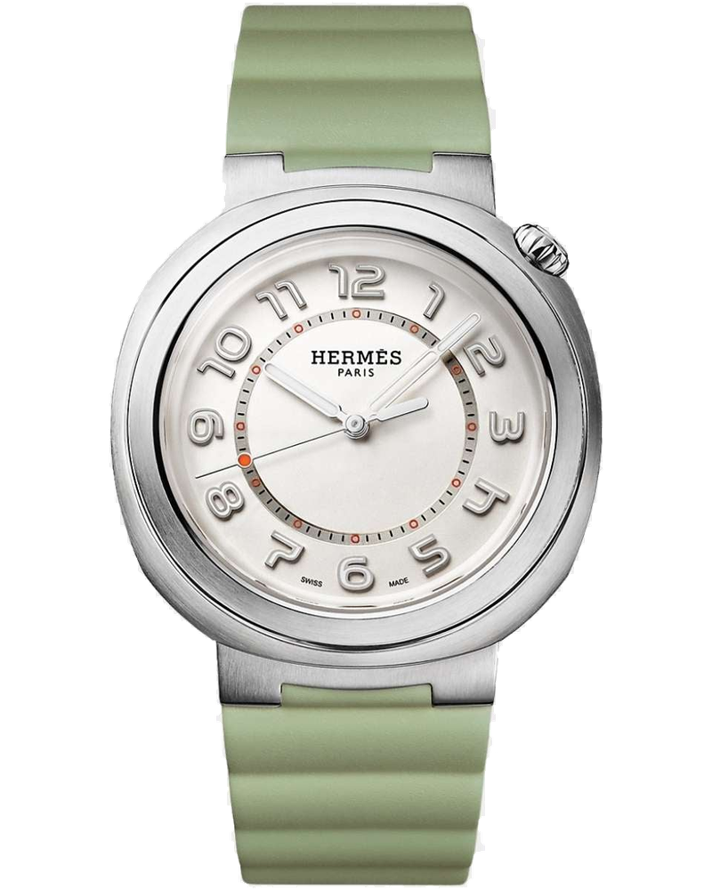 Cut 36 MM Steel Watch With Cricket Green Rubber Strap Hermes – Гарантія оригінальності
