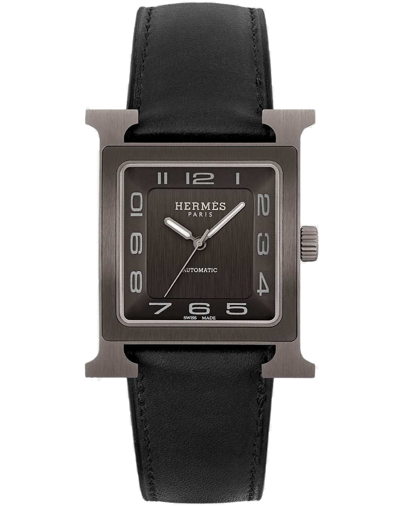 Оригінальна Heure H 34 MM Titanium Watch Black Barenia Calfskin Strap Hermes