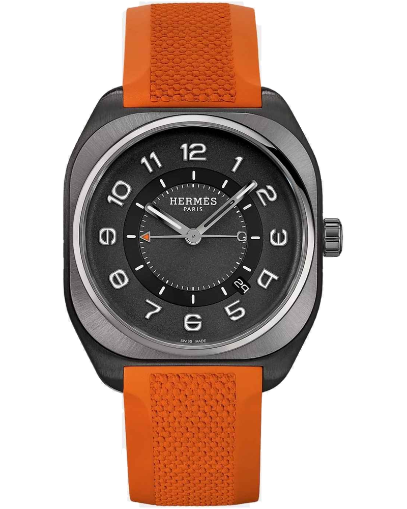 H08 Matte Black Satin-Finish Titanium Watch With Orange Rubber Strap Hermes оригінал – Купити в Україні