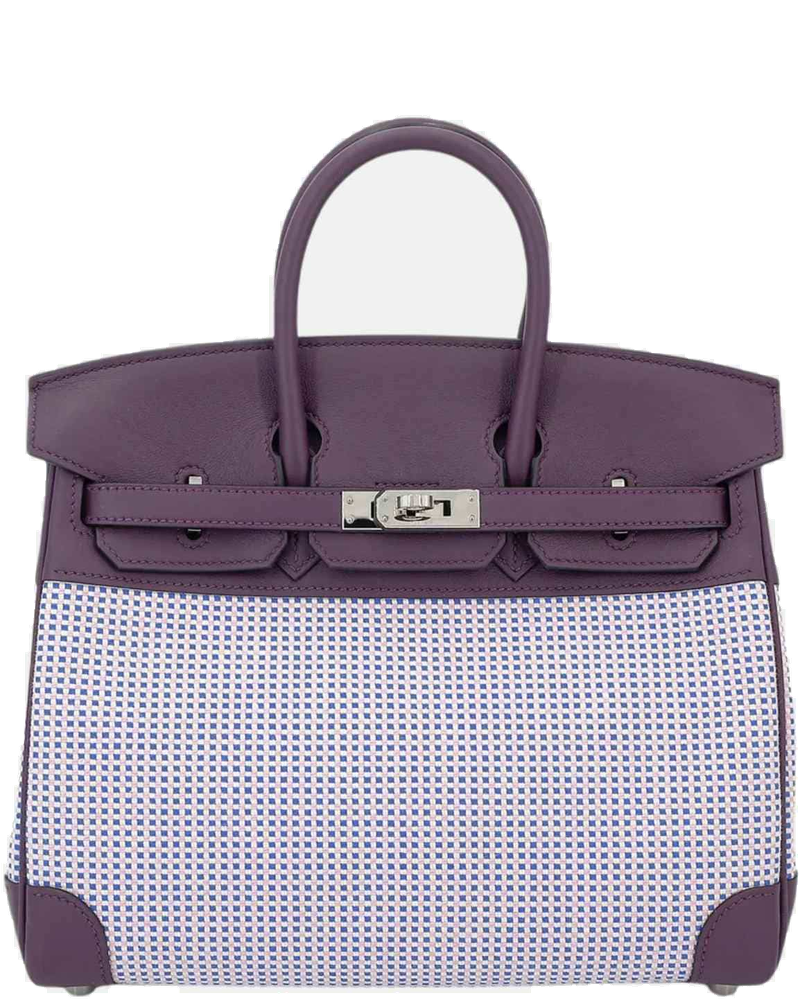 Оригінальна Birkin 25 Swift-Toile Quadrille Canvas Cassis Hermes