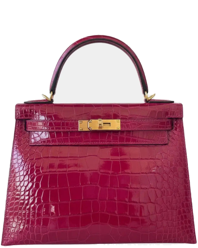 Kelly 28 Alligator Mississippiensis Lisse Rose Pourpre Ghw Hermes – Гарантія оригінальності