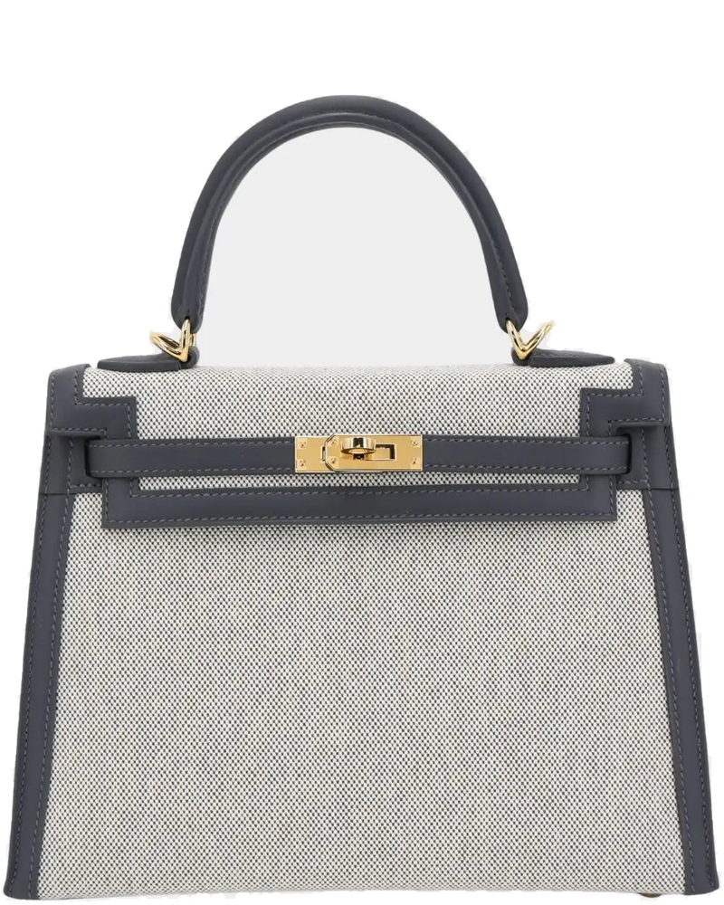 Kelly 25 Sellier Swift Toile Quadrille-Canvas Ardoise Hermes – Гарантія оригінальності