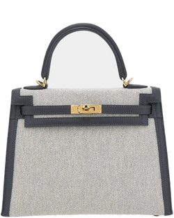 Kelly 25 Sellier Swift Toile Quadrille-Canvas Ardoise Hermes – Гарантія оригінальності