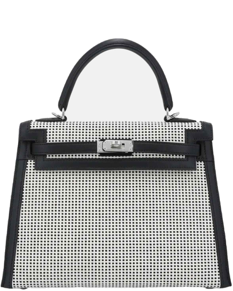 Оригінальна Kelly 25 Toile Quadrille Canvas-Swift Black Phw Hermes