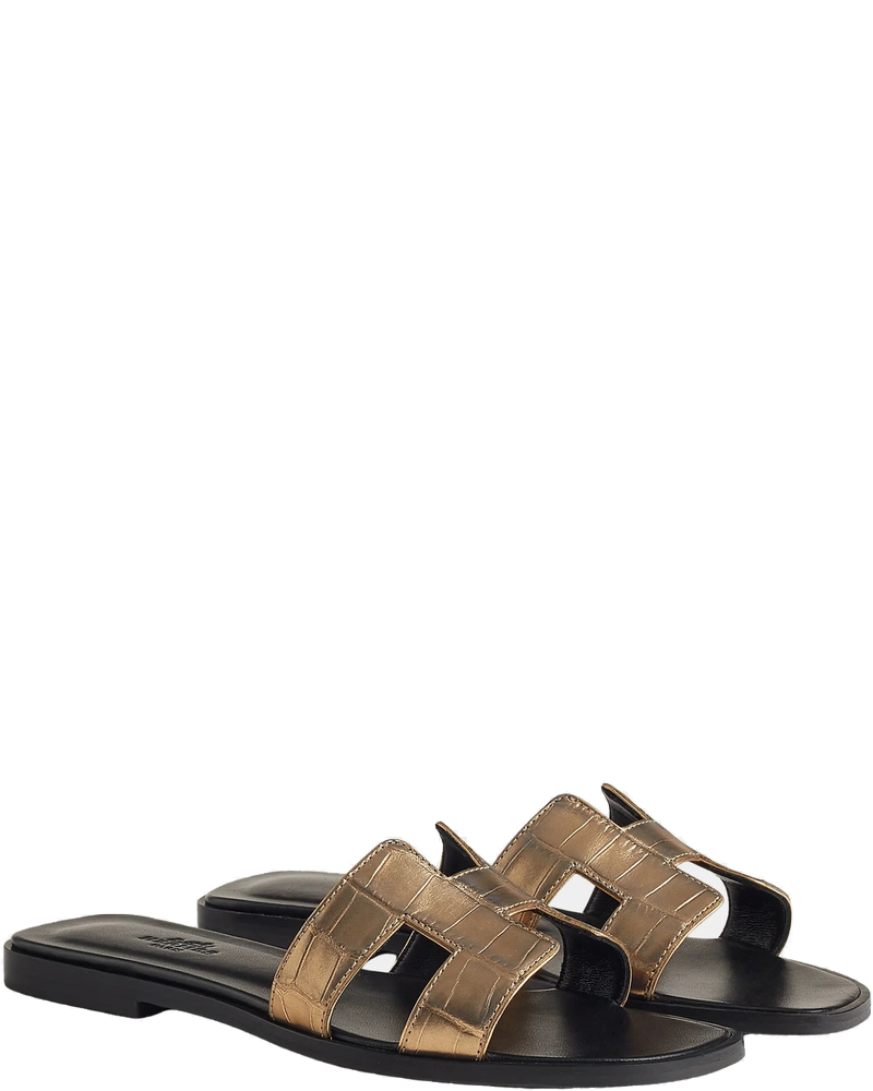 Oran Sandal In Alligator Skin With Metallic Finish Hermes – Гарантія оригінальності