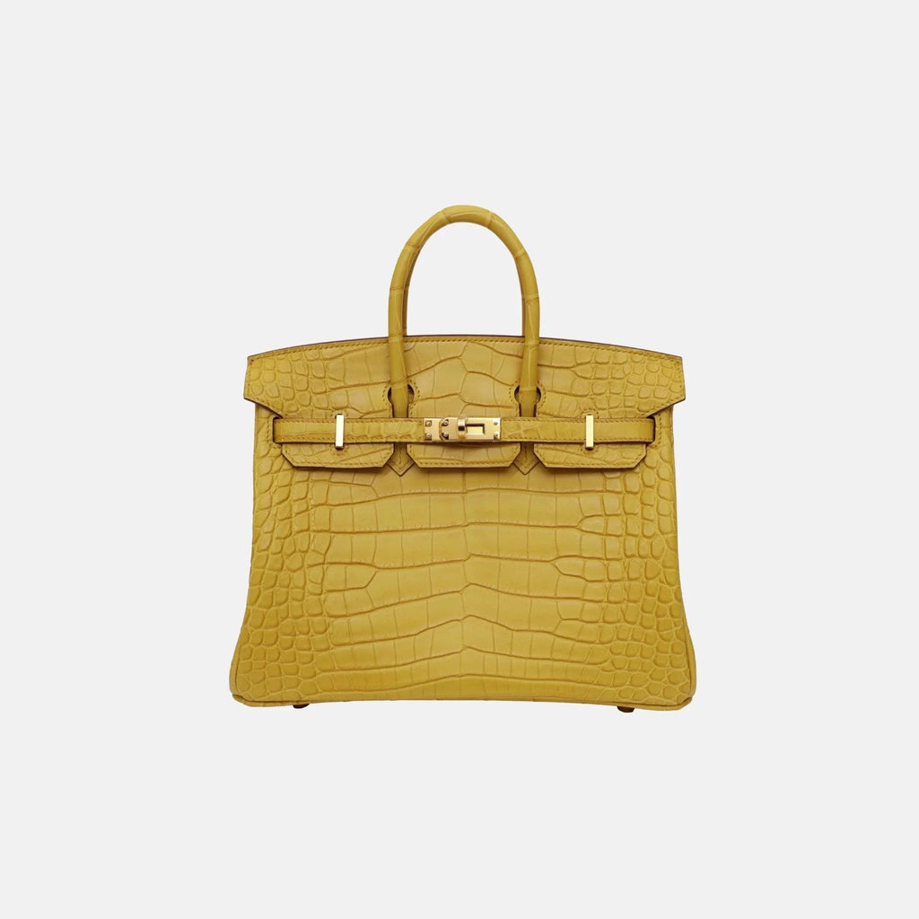 Оригінальна Birkin 25 Jaune Ambre Matte Alligator Ghw Hermes – боковий вид