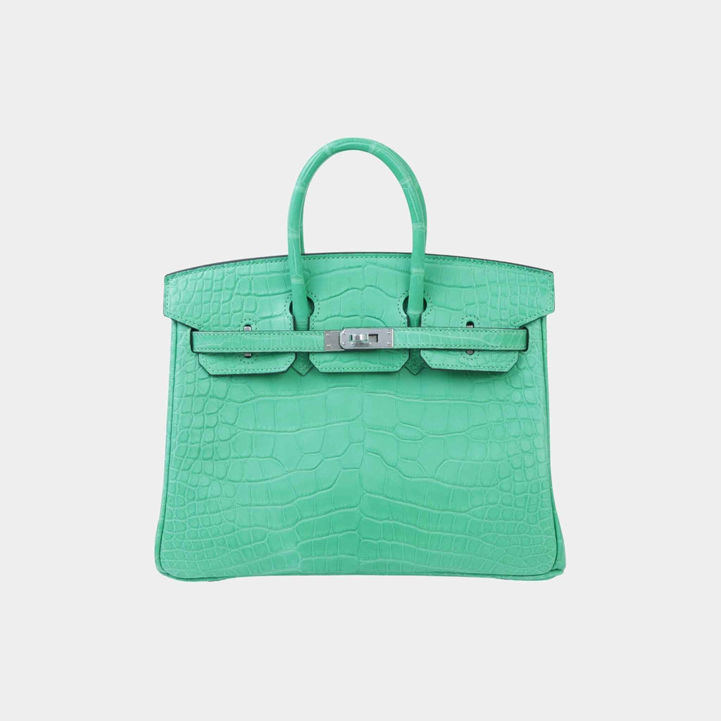 Birkin 25 Matte Alligator Vert Comics Phw Hermes – Гарантія оригінальності – боковий вид