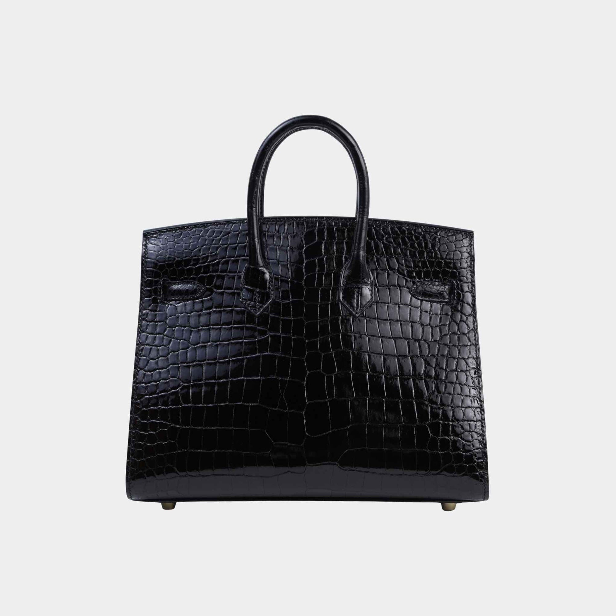 Birkin 25 Sellier Shiny Porosus Crocodile Black Ghw Hermes оригінал – Купити в Україні – вид ззаду