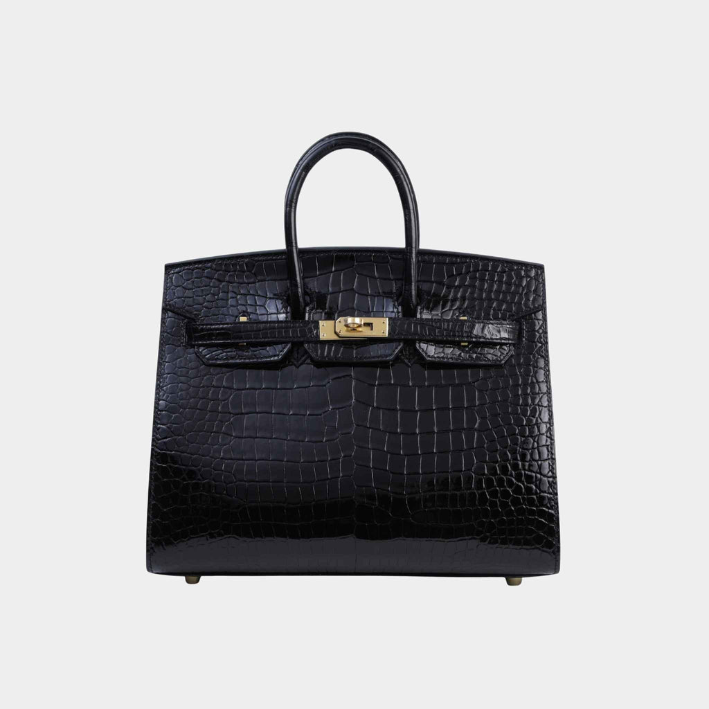 Birkin 25 Sellier Shiny Porosus Crocodile Black Ghw Hermes оригінал – Купити в Україні – боковий вид