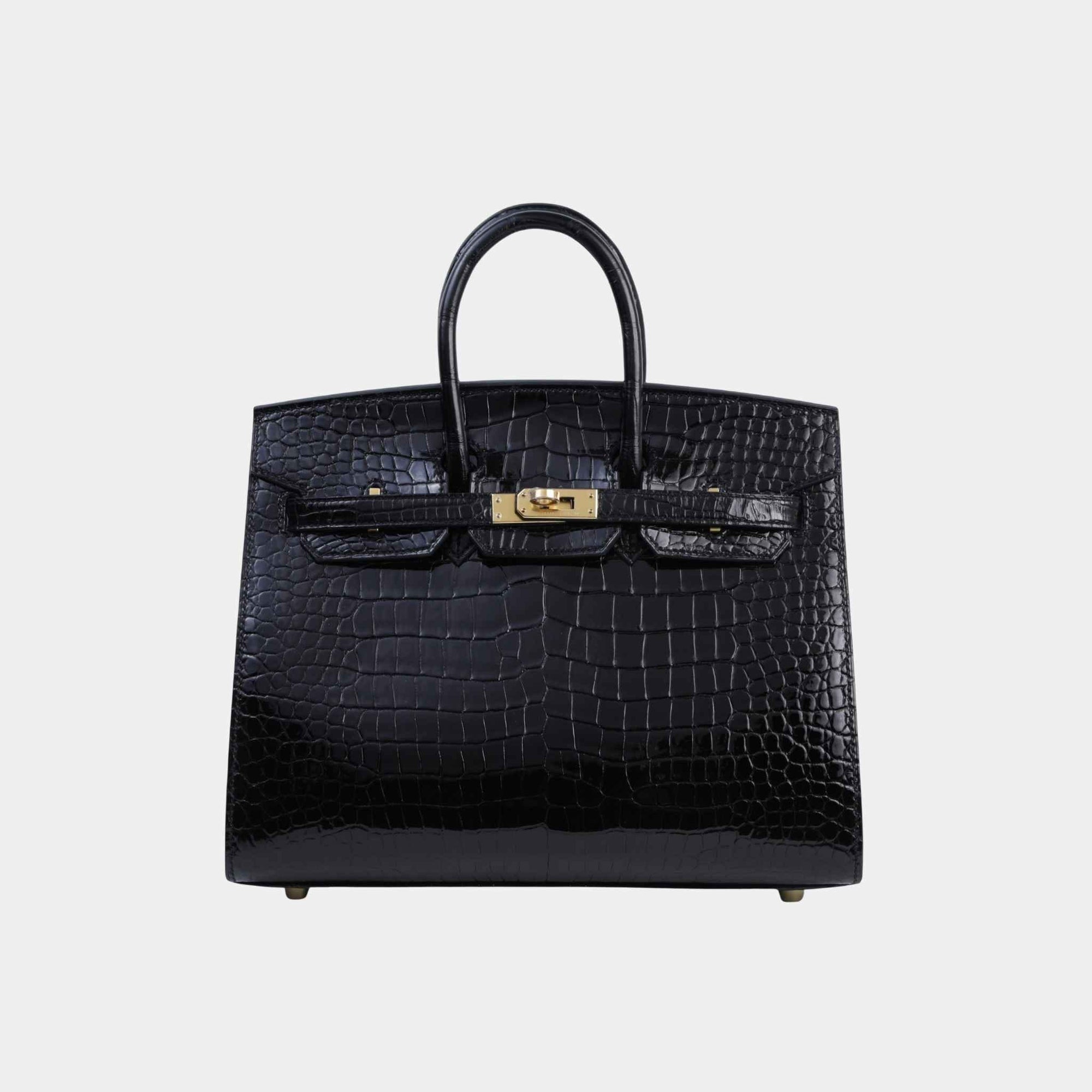Birkin 25 Sellier Shiny Porosus Crocodile Black Ghw Hermes оригінал – Купити в Україні – боковий вид