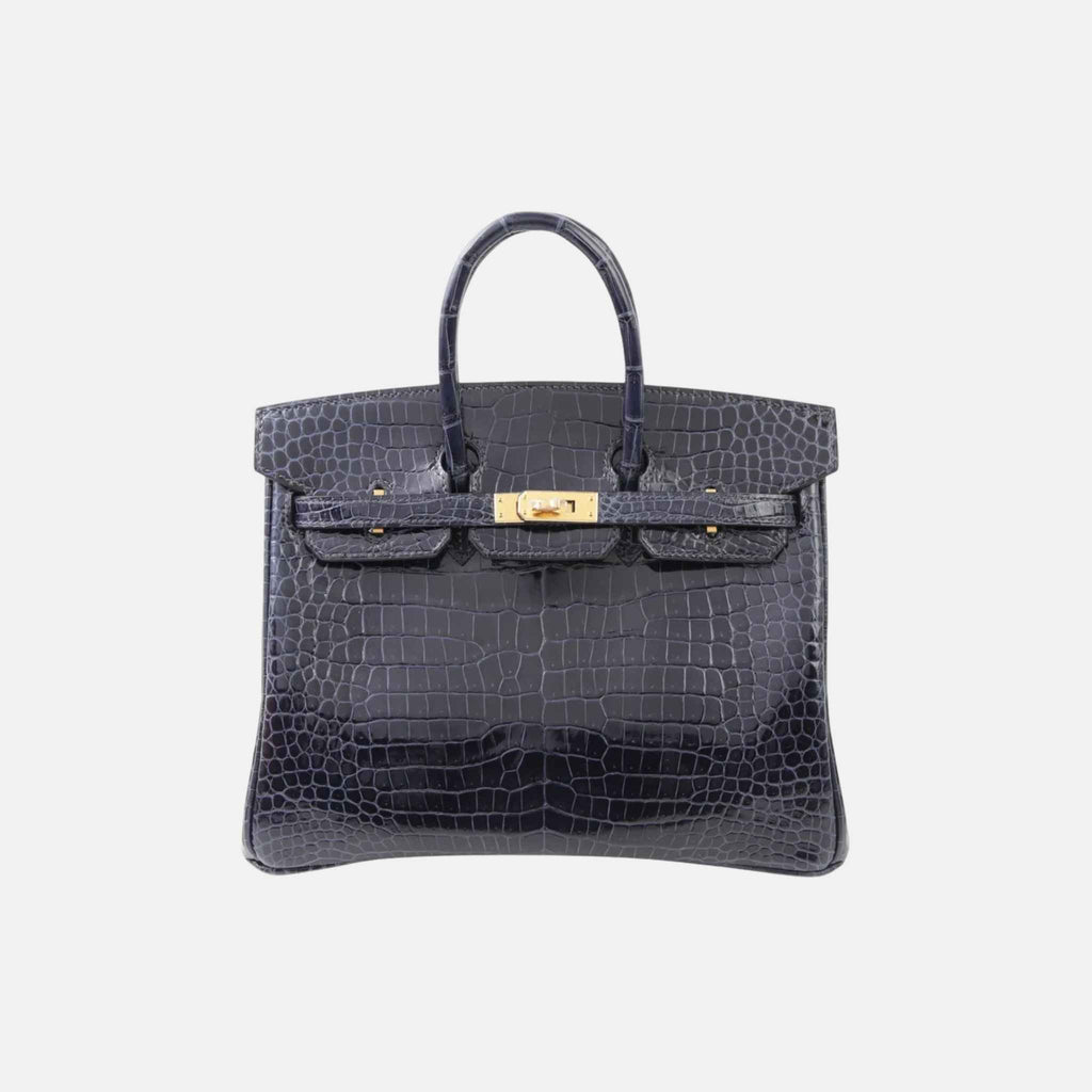 Birkin 25 Shiny Porosus Crocodile Bleu Baltique Ghw Hermes оригінал – Купити в Україні – боковий вид
