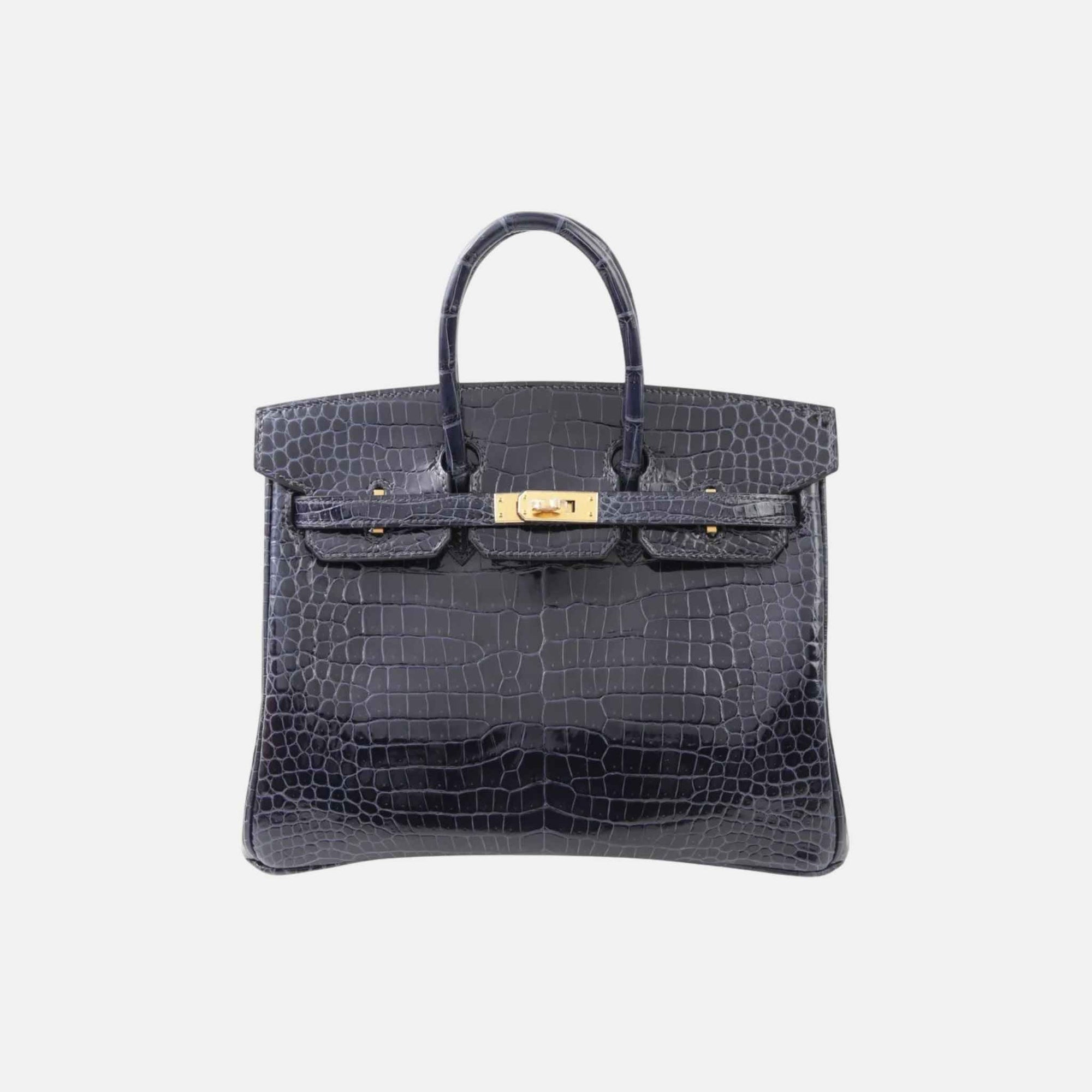 Birkin 25 Shiny Porosus Crocodile Bleu Baltique Ghw Hermes оригінал – Купити в Україні – боковий вид