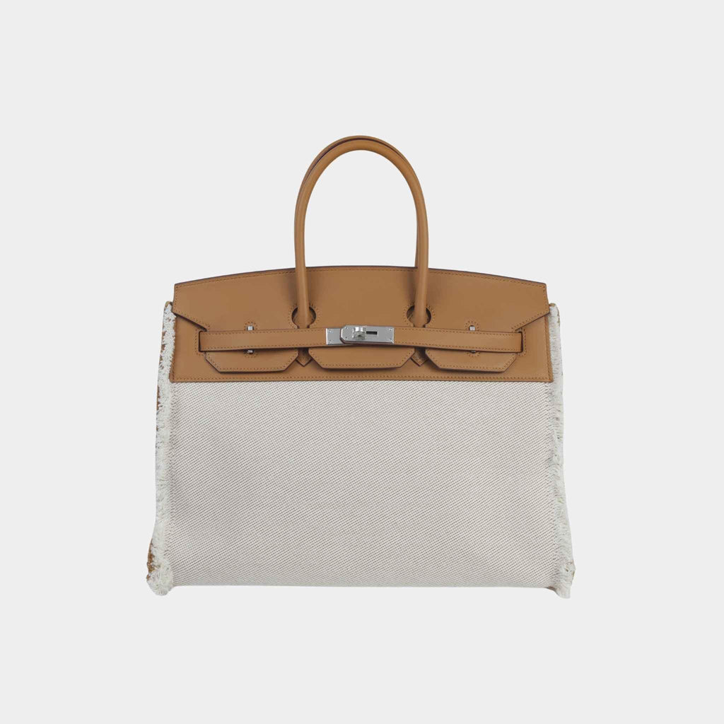 Оригінальна Birkin 35 Fray Fray Toile H Canvas-Swift Sesame Phw Hermes – боковий вид
