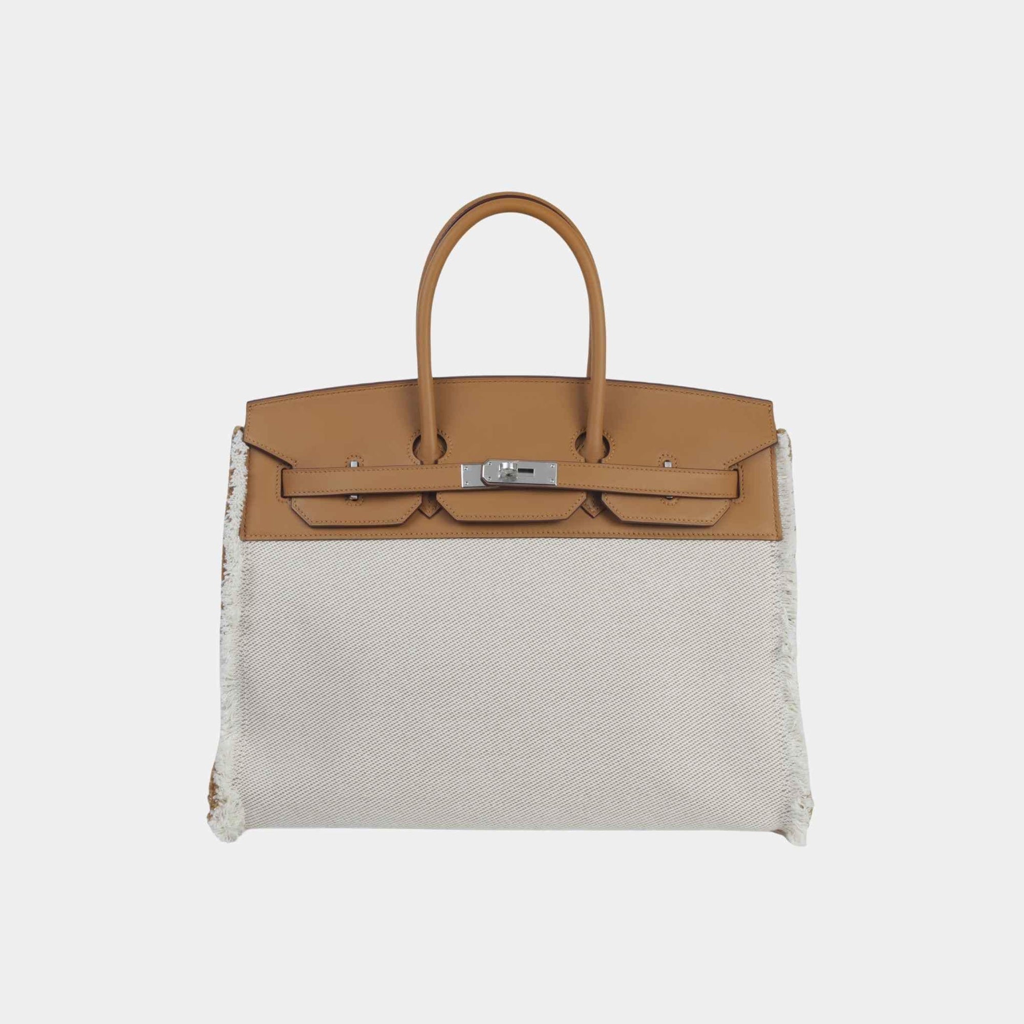 Оригінальна Birkin 35 Fray Fray Toile H Canvas-Swift Sesame Phw Hermes – боковий вид