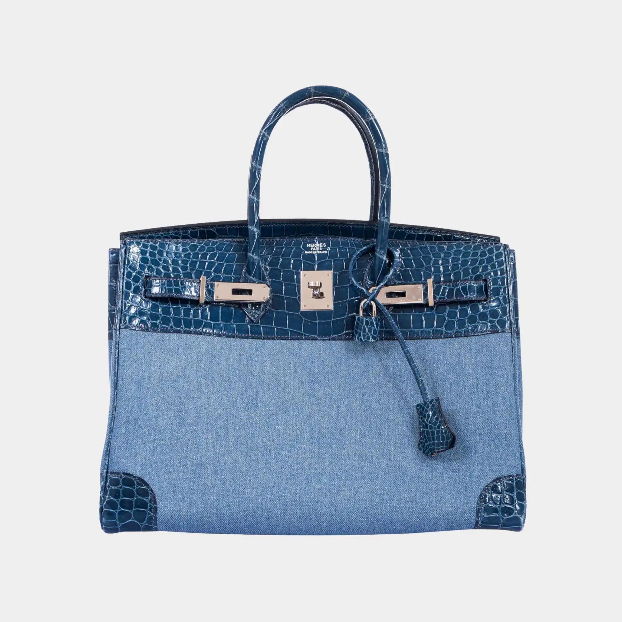 Оригінальна Birkin 35 Porosus Crocodile & Denim Blue Roi Phw Hermes – вид ззаду