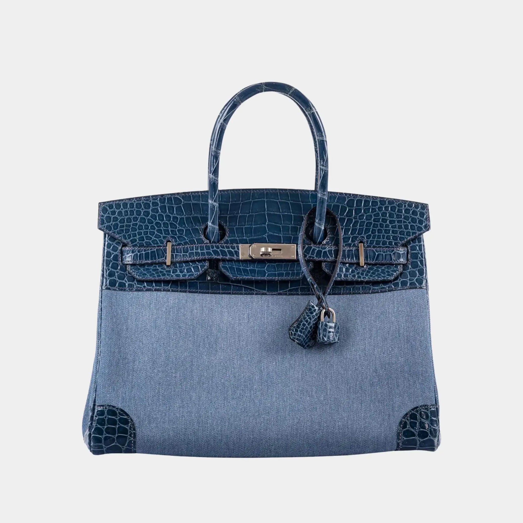 Оригінальна Birkin 35 Porosus Crocodile & Denim Blue Roi Phw Hermes – боковий вид