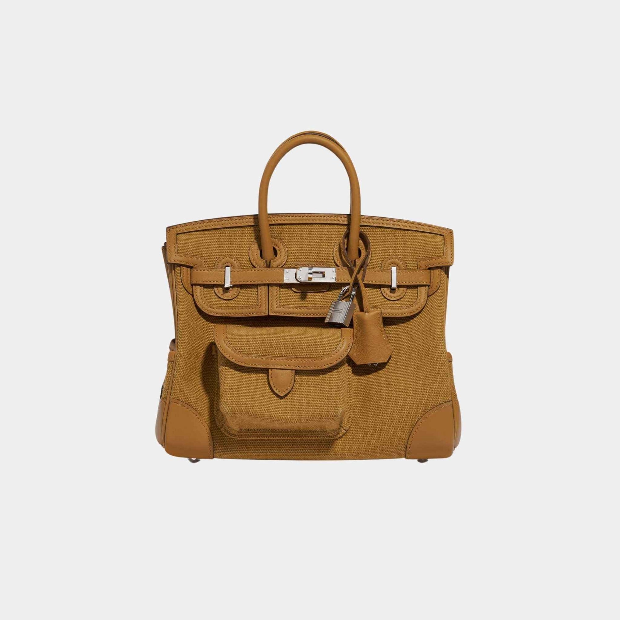 Оригінальна Birkin Cargo 25 Toile Goeland Veau Swift Desert Sesame Hermes – боковий вид